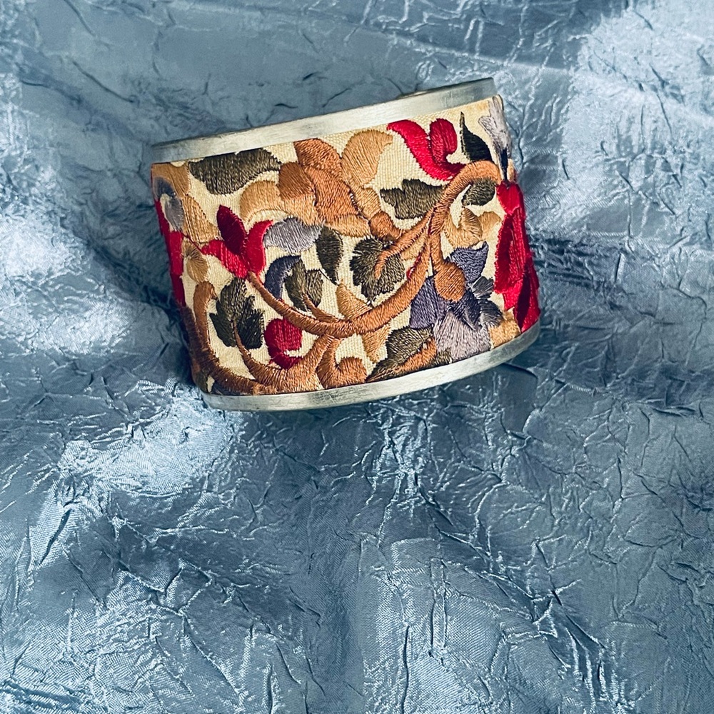 Embroidered Floral Cuff Bracelet